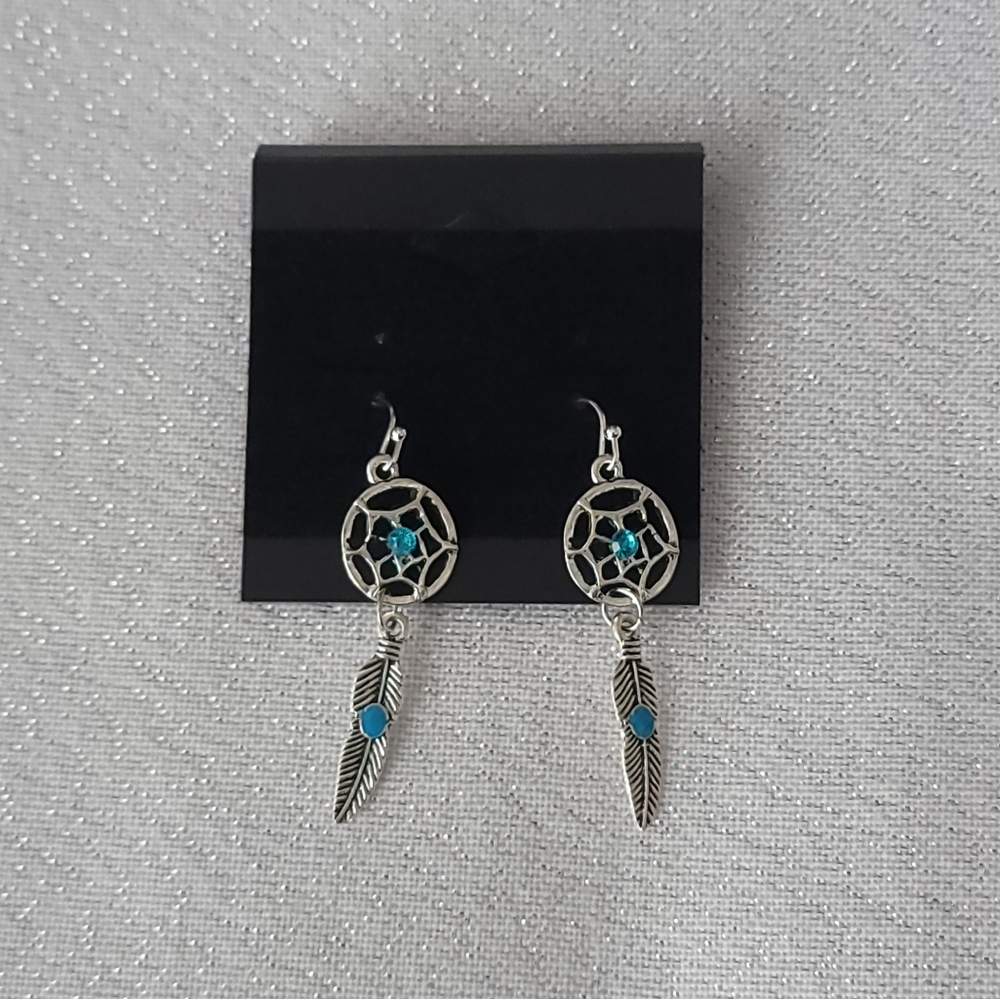 Tibetan Silver Dream Catcher Dangle Earrings